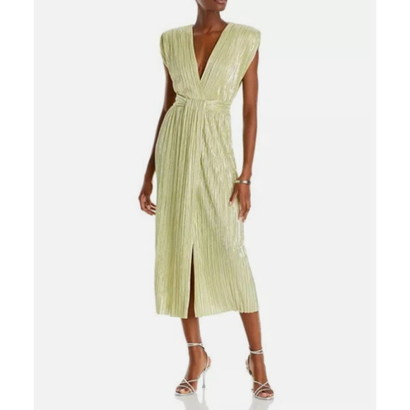 Sabina Musayev Dresses & Skirts - NWT $380 Sabina Musayev Margo Pleated V-Neck Midi Cocktail Dress Green - Size L